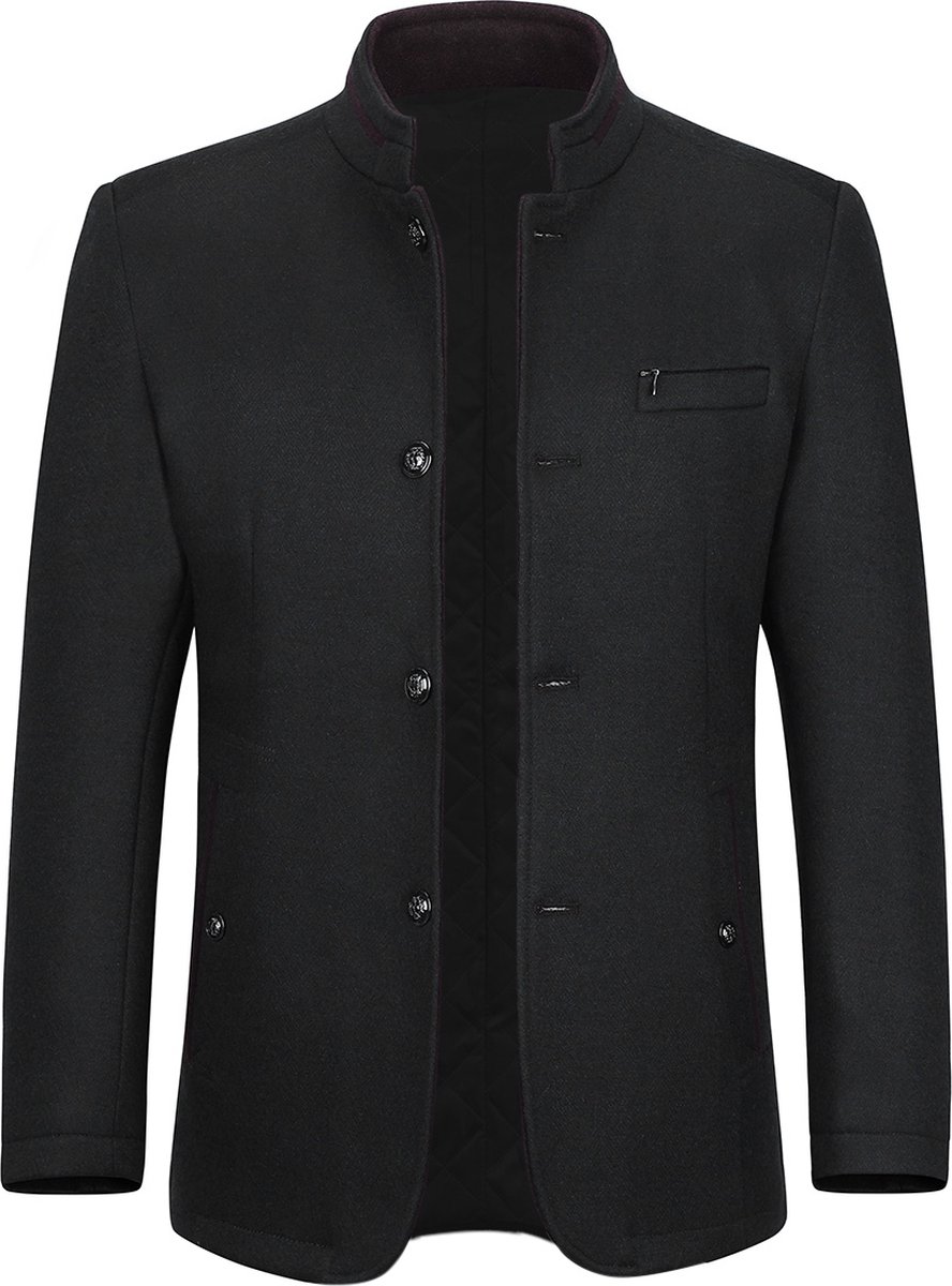 ALLTHEMEN Heren Wollen Jas Met Enkelrijig Knoopsluiting - Korte Warme Winterjas - 3XL