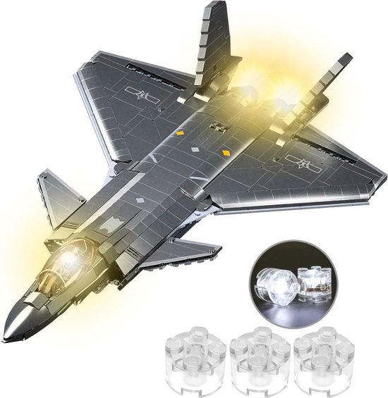 Sluban - J20S Straaljager met LED verlichtingen | WW2 army luchtmacht | Technic creator ideas educatief leger speelgoed | Expert bouwpakketten voor volwassenen compatibel met lego mould king mega | Classic icons vliegtuig modelbouw | 953 bloks