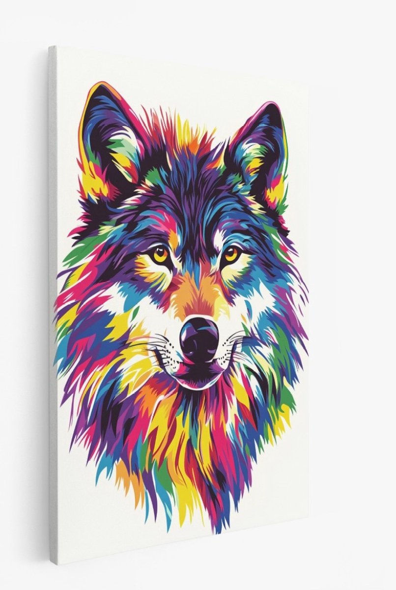 Saammp Canvas Schilderij - Wolf - Regenboog - Abstract - Dieren - 40x50 - Foto op canvas - Wanddecoratie - Muurdecoratie Woonkamer - Slaapkamer decoratie - Canvas Print Multicolor