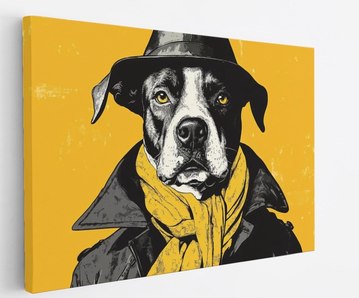 Saammp Canvas Schilderij - Grappige Hond - Natuur - Dieren - 70x50 - Foto op canvas - Wanddecoratie - Muurdecoratie Woonkamer - Slaapkamer decoratie - Canvas Print Multicolor