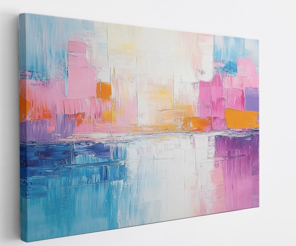 Saammp Canvas Schilderij - Gekleurde horizon van een stad - Abstract kunstwerk - 100x75 - Foto op canvas - Wanddecoratie - Muurdecoratie Woonkamer - Slaapkamer decoratie - Canvas Print Multicolor