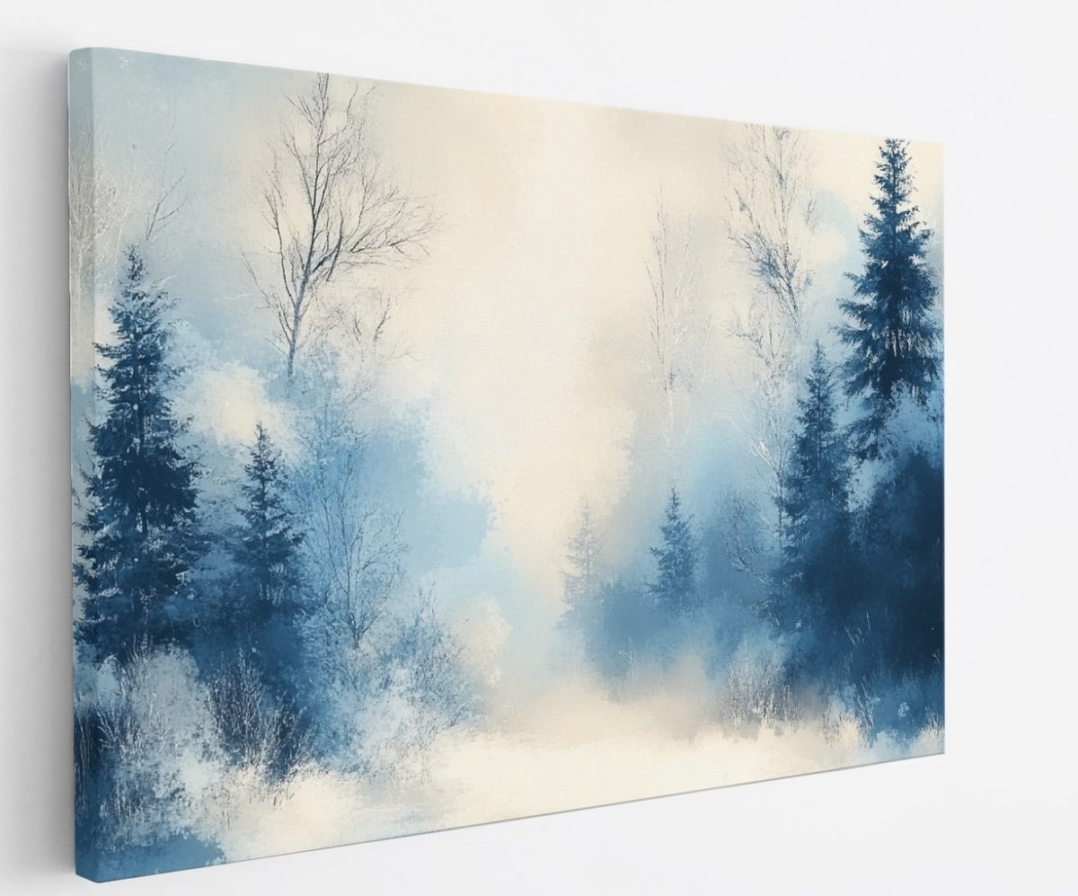 Saammp Canvas Schilderij - Abstract Winter Landschap - Natuur - 90x60 - Foto op canvas - Wanddecoratie - Muurdecoratie Woonkamer - Slaapkamer decoratie - Canvas Print Multicolor