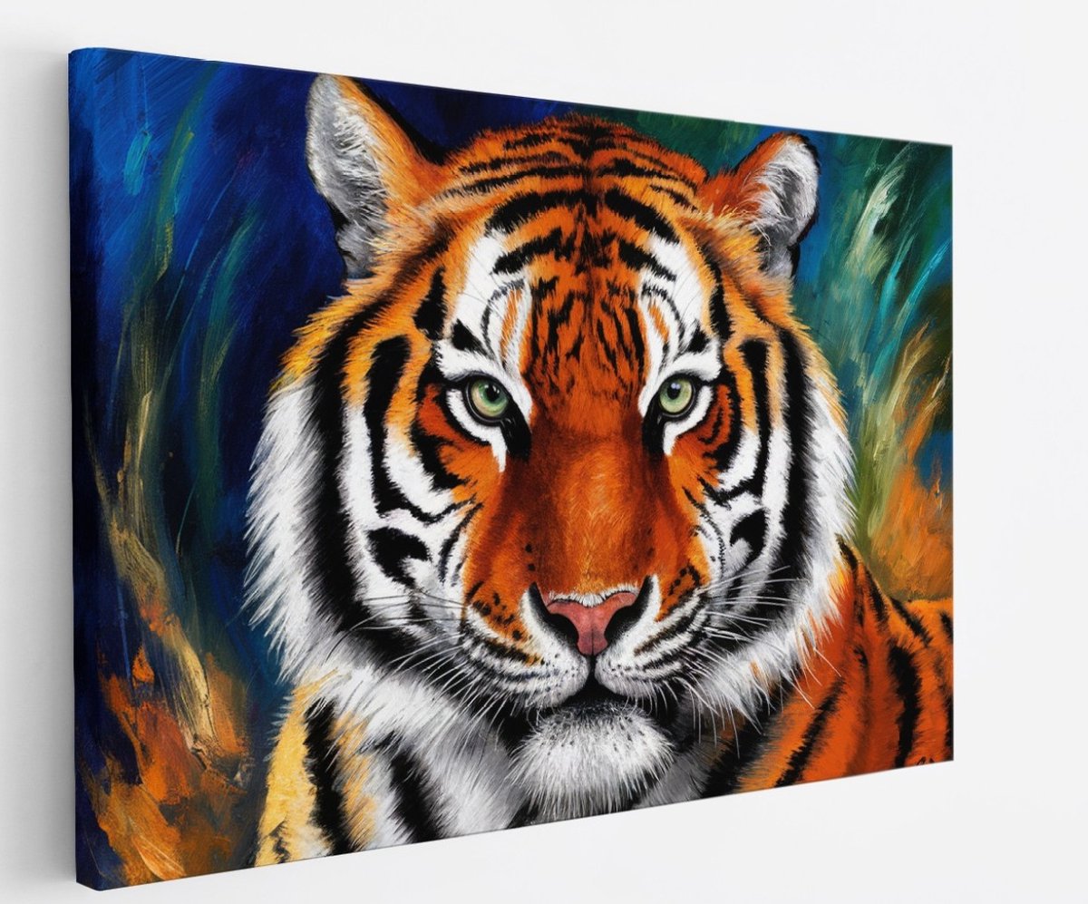 Saammp Canvas Schilderij - Abstracte tijger - Kleurrijk - Natuur - Dieren - 45x30 - Foto op canvas - Wanddecoratie - muurdecoratie Woonkamer - Slaapkamer decoratie - Canvas Print Multicolor