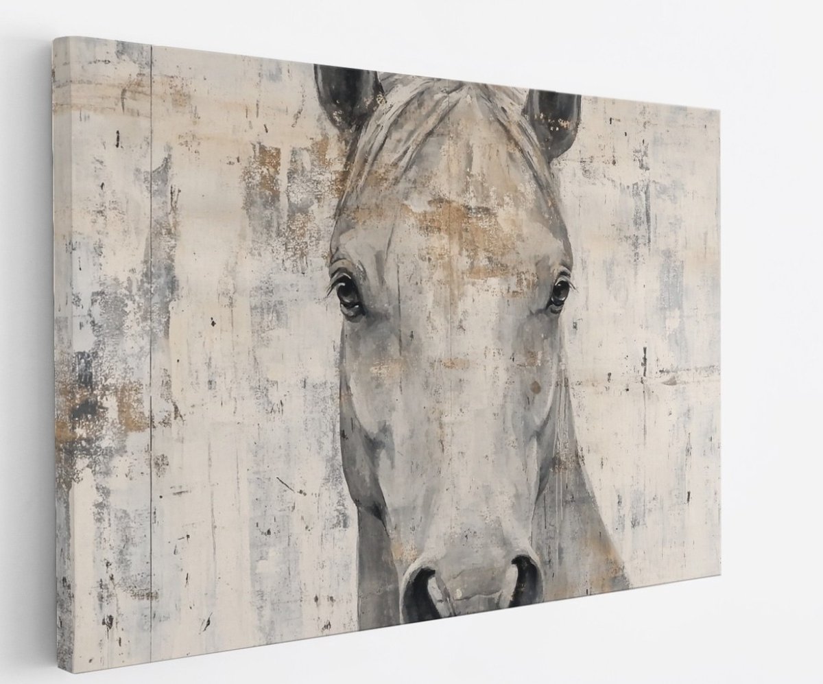 Saammp Canvas Schilderij - Abstract Paard - Portret - Natuur - 150x100 - Foto op canvas - Wanddecoratie - muurdecoratie Woonkamer - Slaapkamer decoratie - Canvas Print Multicolor