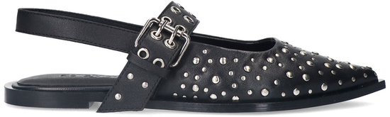 Sacha - Femme - Escarpins à bride arrière en cuir noir avec clous et boucle - Taille 38