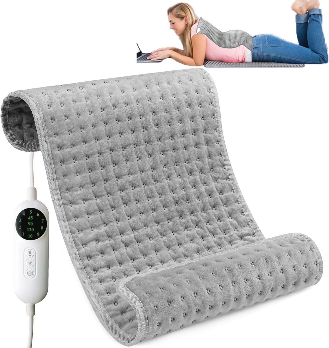 Verwarmingskussen 60 x 30 cm met Automatische Uitschakeling en 10 Temperatuurniveaus - Elektrisch Warmtekussen voor Rug, Nek en Schouders