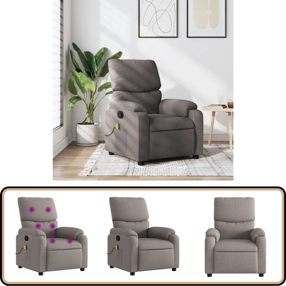 vidaXL Verstelbare Massagestoel Taupe - 6-punts Massage - vidaXL - €251,95