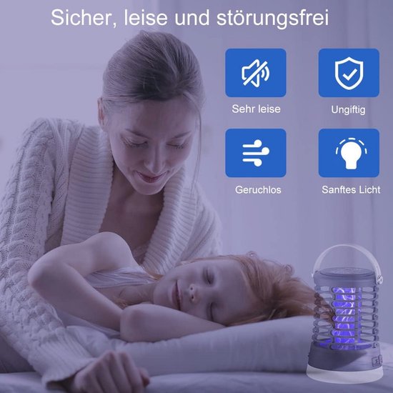 Buzbug 6 W efficiënte elektrische insectenverdelger met 3 LED-lampen, 2800 V sterke muggen- en vliegenval, ideaal voor alle binnenruimtes (grijs