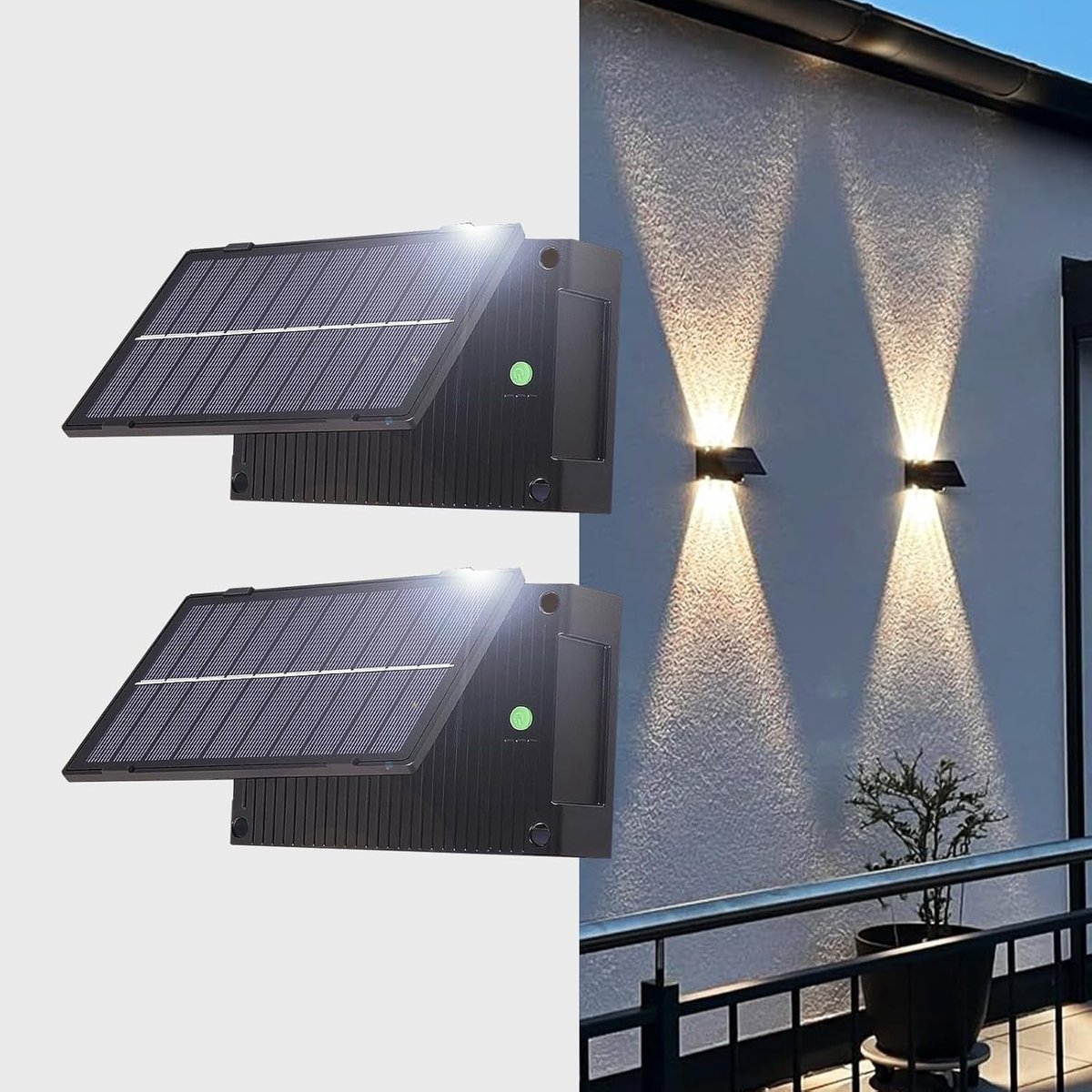 Buitenwandlampen op zonne-energie met twee helderheidsniveaus - Waterdichte LED tuinverlichting voor buiten