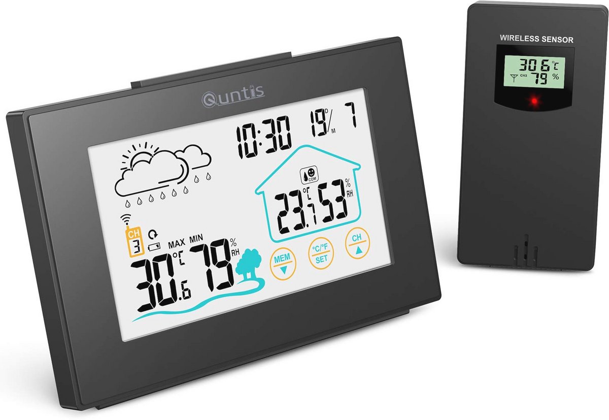 Weerstation met 5 functies - Digitaal weerstation met thermometer, hygrometer en alarmfunctie voor binnen en buiten