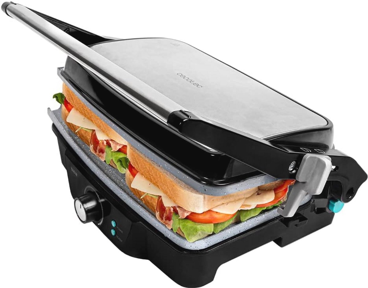 Elektrische Grill met Keramische Coating en 180° Opening - 1500W Grillplaat en Sandwichmaker