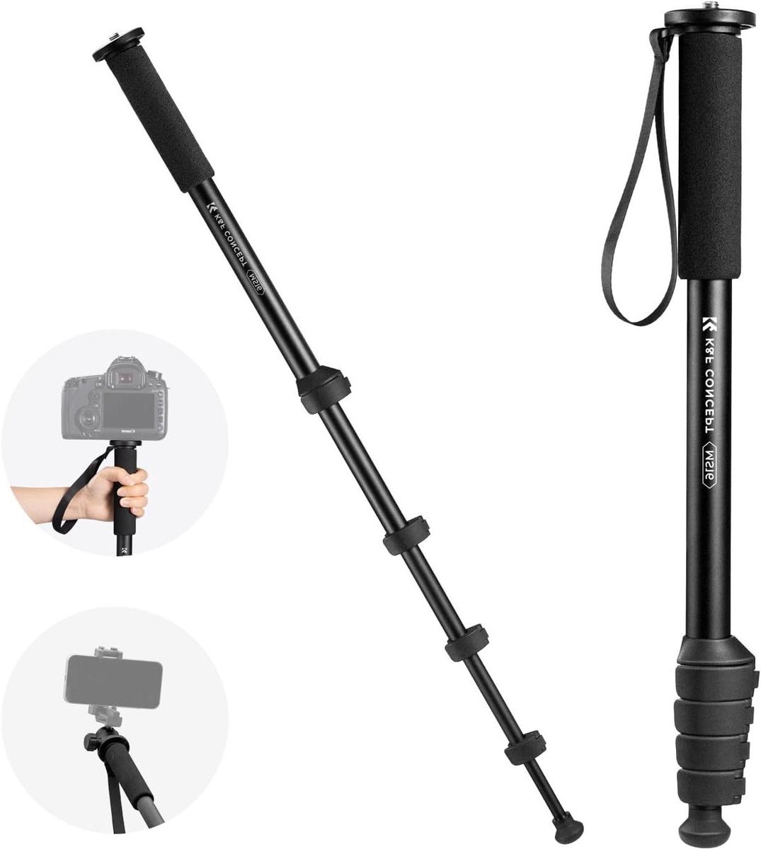 Instelbare monopod 160 cm - lichtgewicht - 10 kg draagvermogen - aluminium