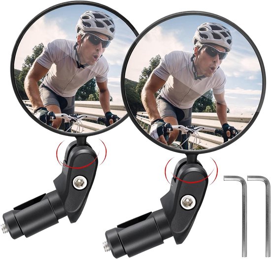 AiQInu Fietsspiegel, HD glas, convexe lens, fietsspiegel voor stuur 18-22 mm, 360 graden draaibare fietsachteruitkijkspiegel voor fiets, mountainbike, racefiets (2 stuks