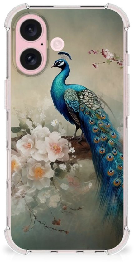 Case Anti-shock voor iPhone 16 Vintage Pauwen