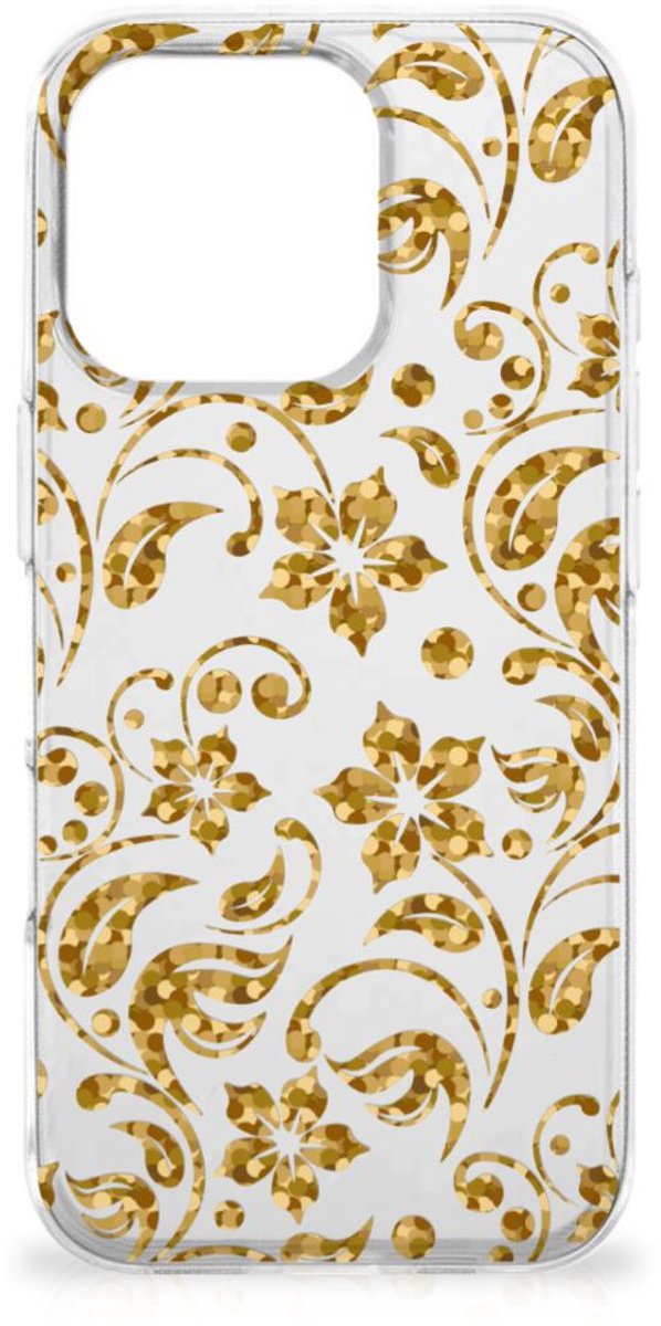 iPhone 16 Pro Max TPU Case Gouden Bloemen