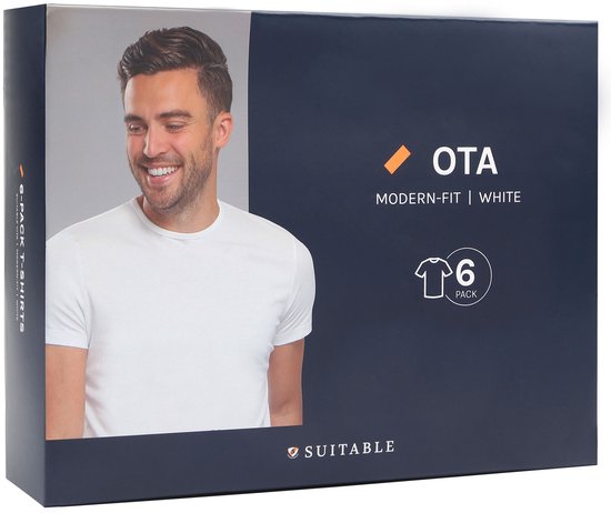 Verpakking met 6 witte OTA t-shirts, modern fit, voor heren.