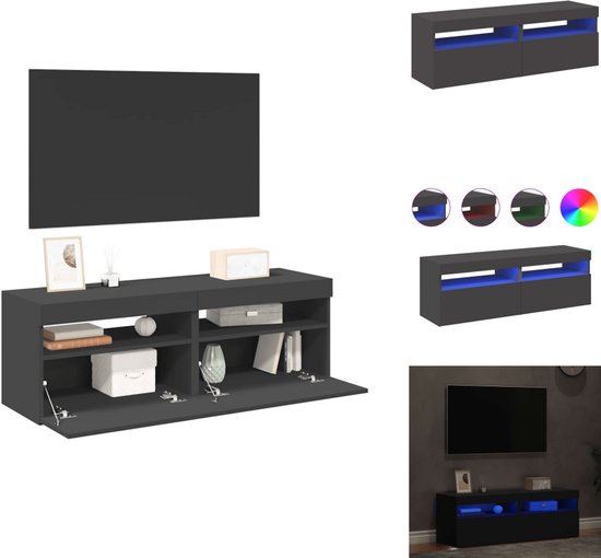 COSTWAY Tv-kast, tv-kast met open plank en 2 kasten, televisiekast voor tv's tot 65 inch, televisietafel voor woonkamer, slaapkamer, 152 x 40 x 40 cm