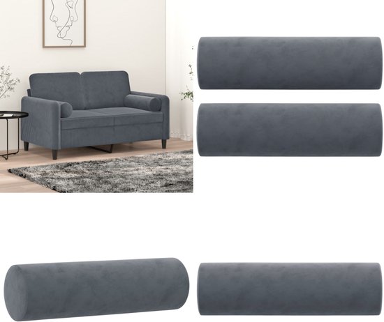 vidaXL Coussins décoratifs 2 pièces 15x50 cm Velours Gris foncé - Sierkussen - Coussins décoratifs - Coussin - Coussin décoratif