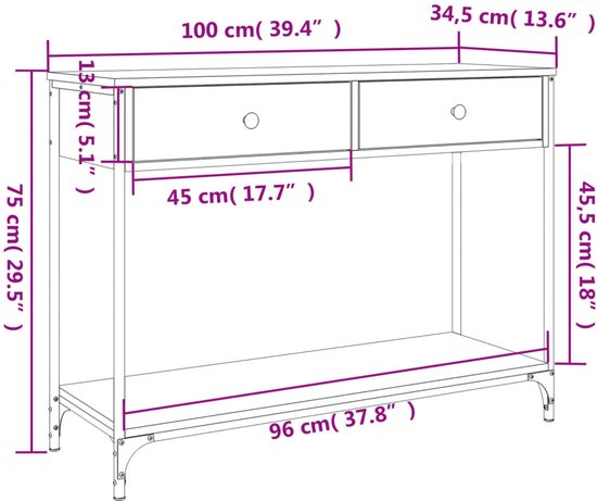 vidaXL-Wandtafel-100x34,5x75-cm-bewerkt-hout-gerookt-eikenkleurig