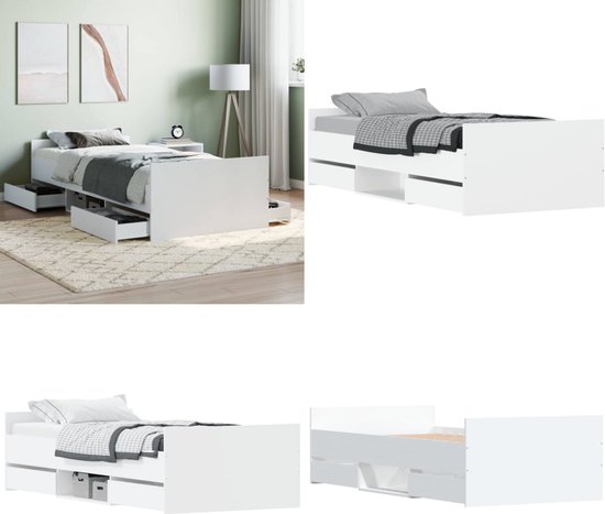 vidaXL Bedframe met hoofdbord en LED-verlichting wit 100x200