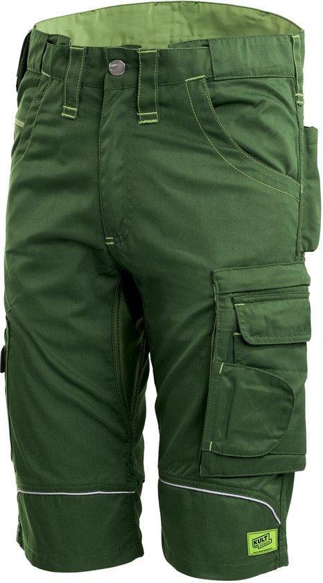 Short de travail TMG KULT WORKER pour homme, vert - Passepoil réfléchissant - Taille élastiquée - Design ergonomique