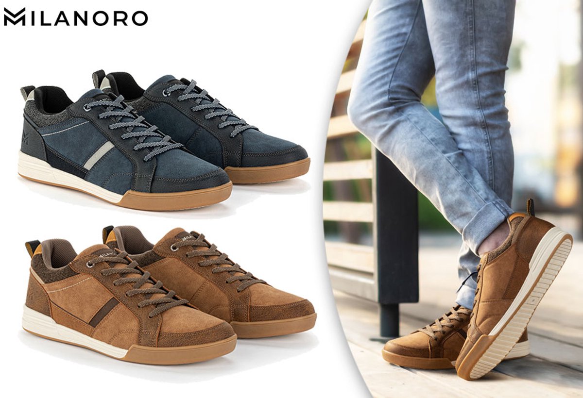 Milanoro - Stijlvolle, comfortabele sneakers voor heren - Cognac - Maat 40