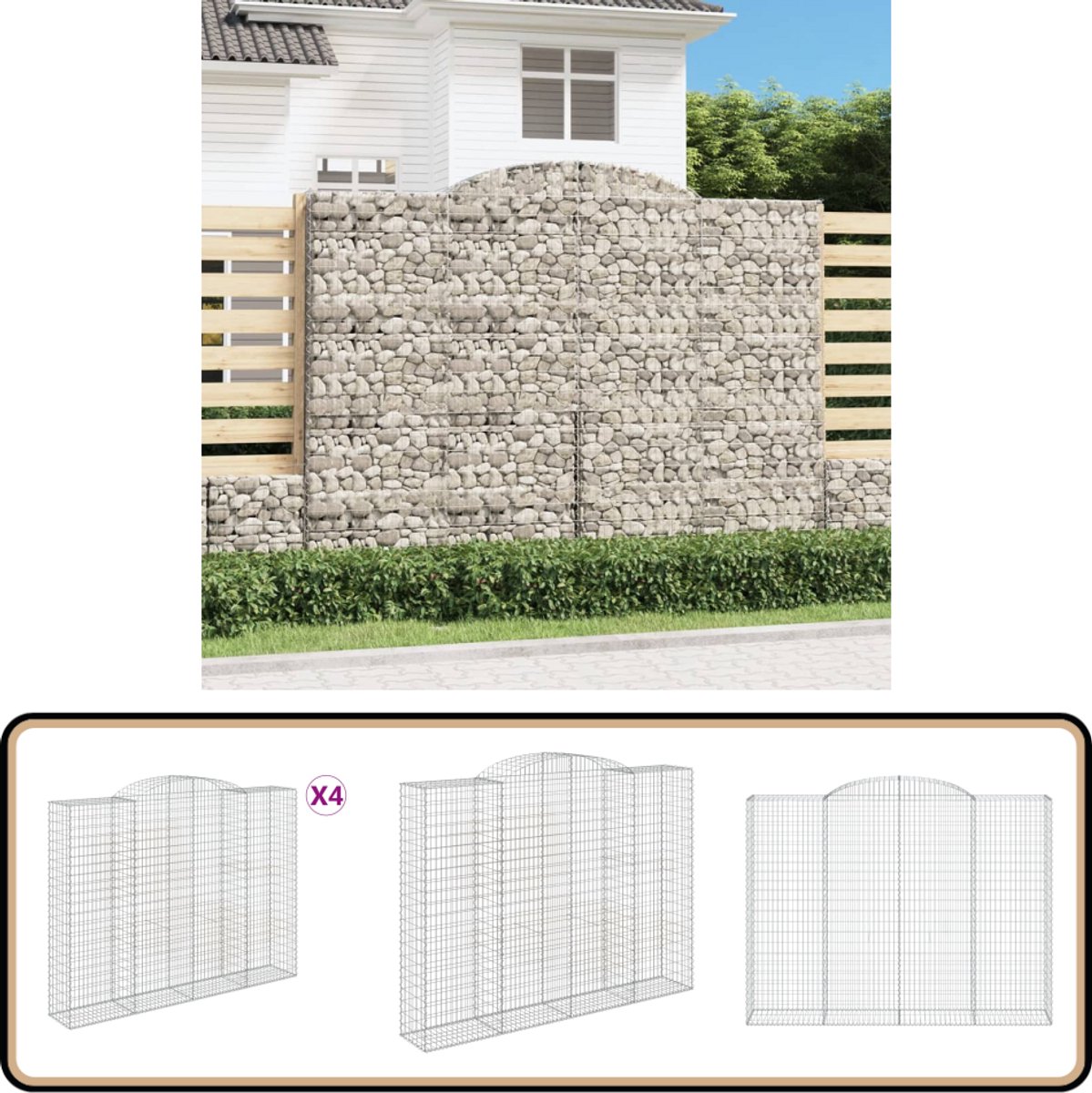 vidaXL - Schanskorven - 4 - st - gewelfd - 300x50x220/240 - cm - ijzer