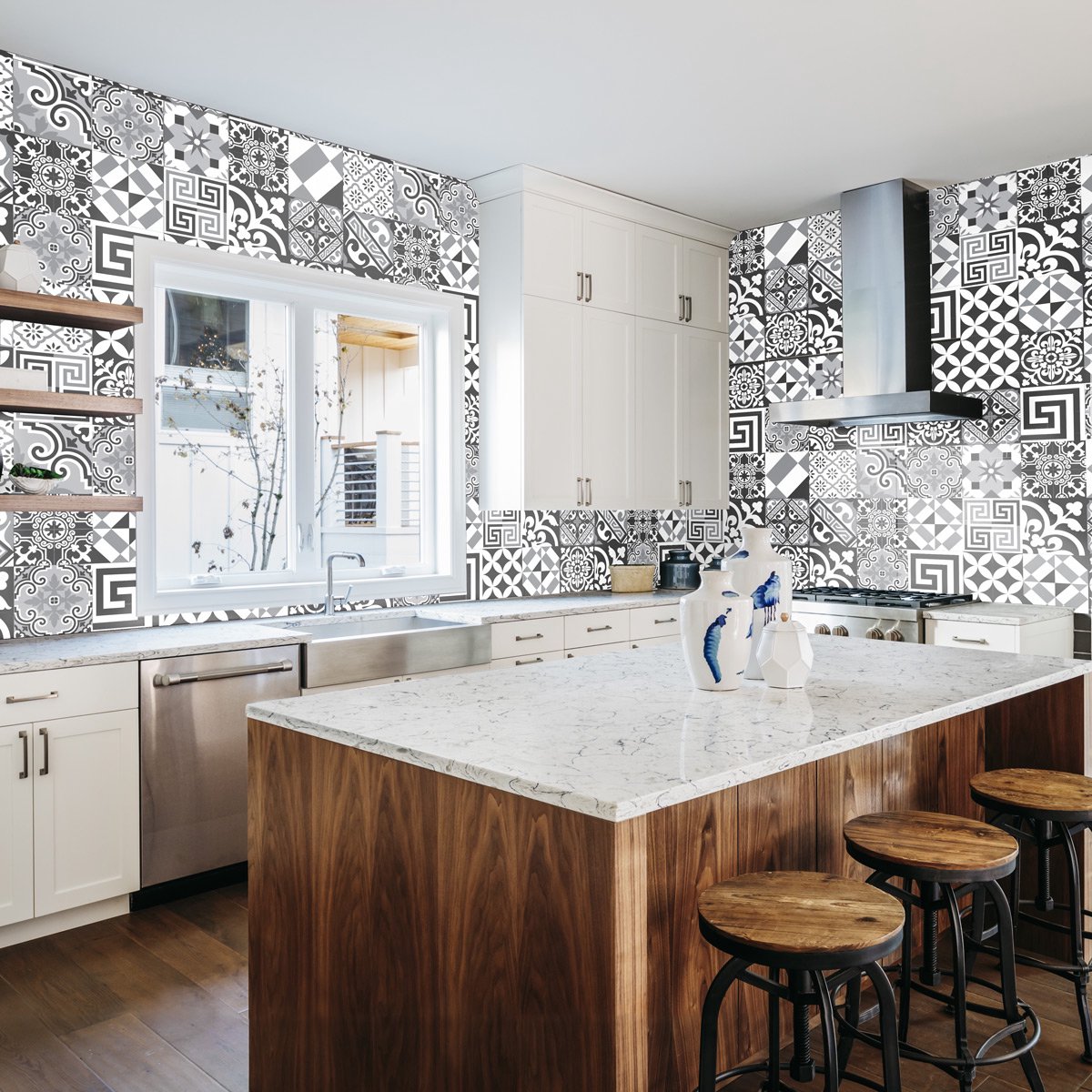 Ambiance Sticker Zelfklevende tegelmuurstickers voor keuken en badkamer - 30 cementtegelstickers, Azulejos Melania - 30 stickers, 20x20cm Multi color