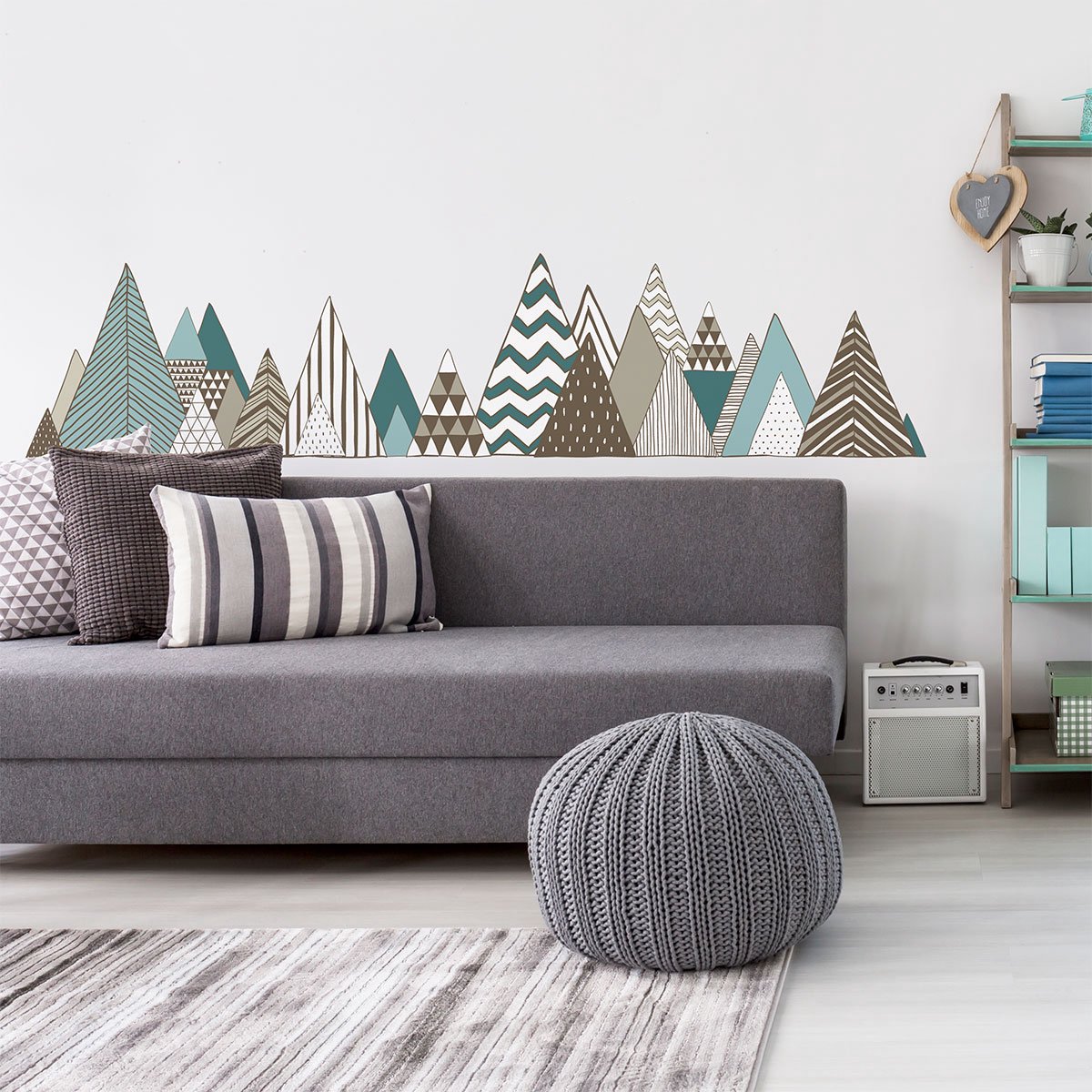 Ambiance Sticker Muurstickers - Decoratie voor slaapkamer/woonkamer - Gigantische Scandinavische bergmuursticker NEOVOLCANIK - 110x165cm Multi color