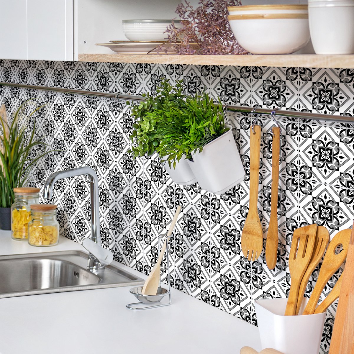 Ambiance Sticker Zelfklevende tegelmuurstickers voor keuken en badkamer - 9 tegelstickers (Azulejos-stijl) - 9 stickers 20x20 cm Multi color