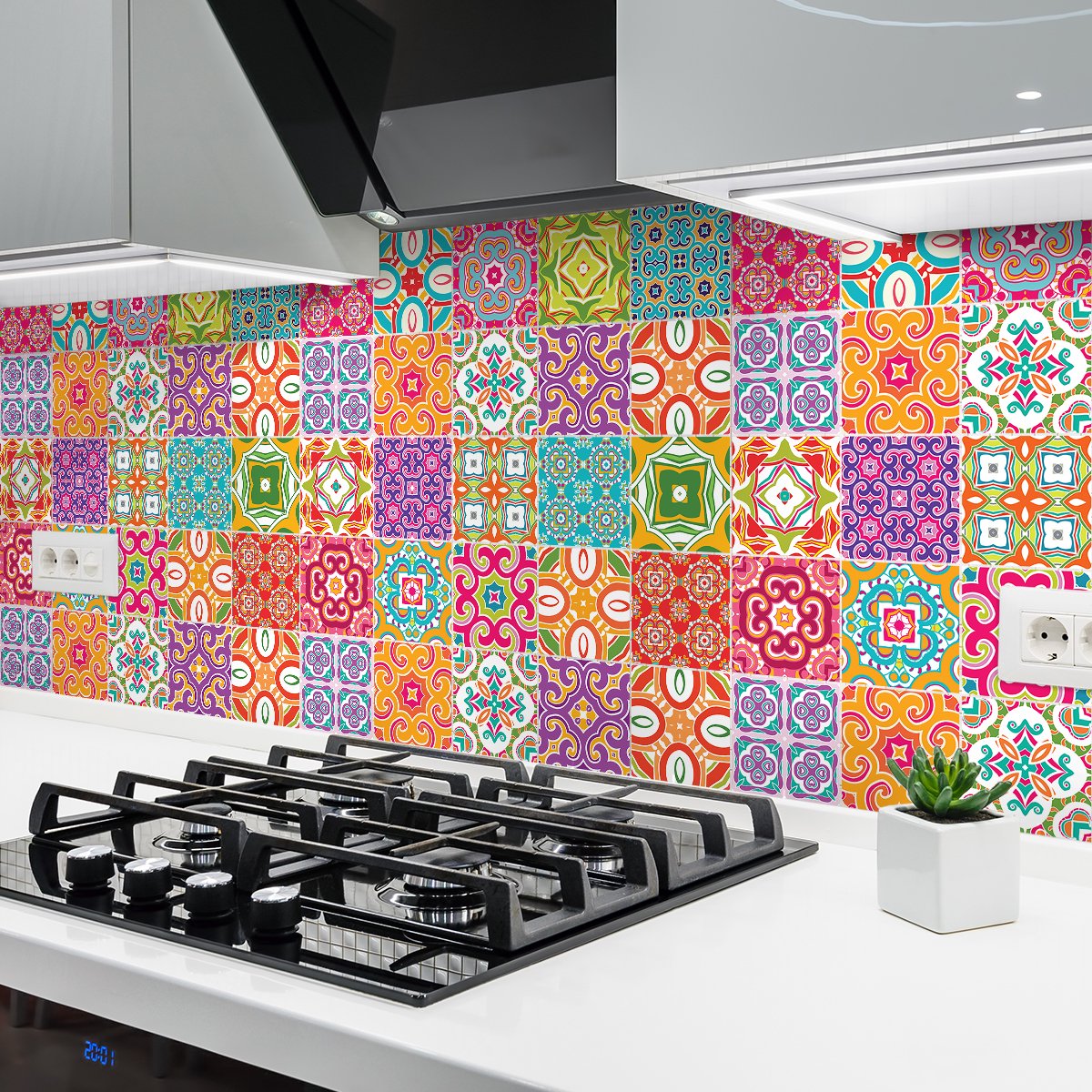 Ambiance Sticker Zelfklevende tegelmuurstickers voor keuken en badkamer - 24 Clariana Azulejo tegelstickers - 24 stickers, 20x20cm Multi color
