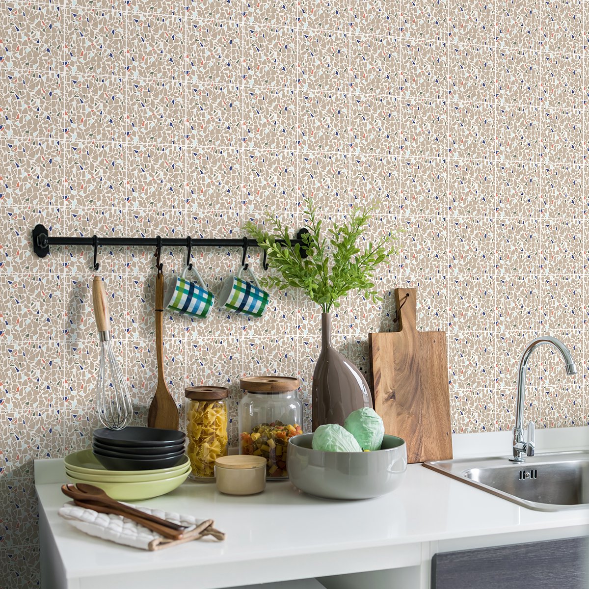 Ambiance Sticker Zelfklevende tegelmuurstickers voor keuken en badkamer - 30 Burano Terrazzo tegelstickers - 30 stickers 15x15cm Multi color