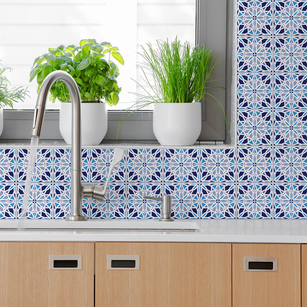 Ambiance Sticker Zelfklevende tegelmuurstickers voor keuken en badkamer - 60 Azulejos Alpha tegelstickers - 60 stickers 20x20cm Multi color