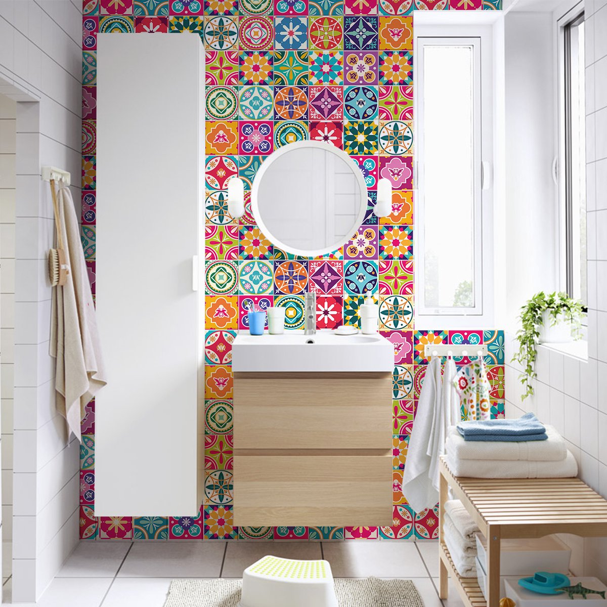 Ambiance Sticker Zelfklevende tegelmuurstickers voor keuken en badkamer - 60 tegelstickers, Azulejos Ana Clara Design - 60 stickers, 10x10cm Multi color