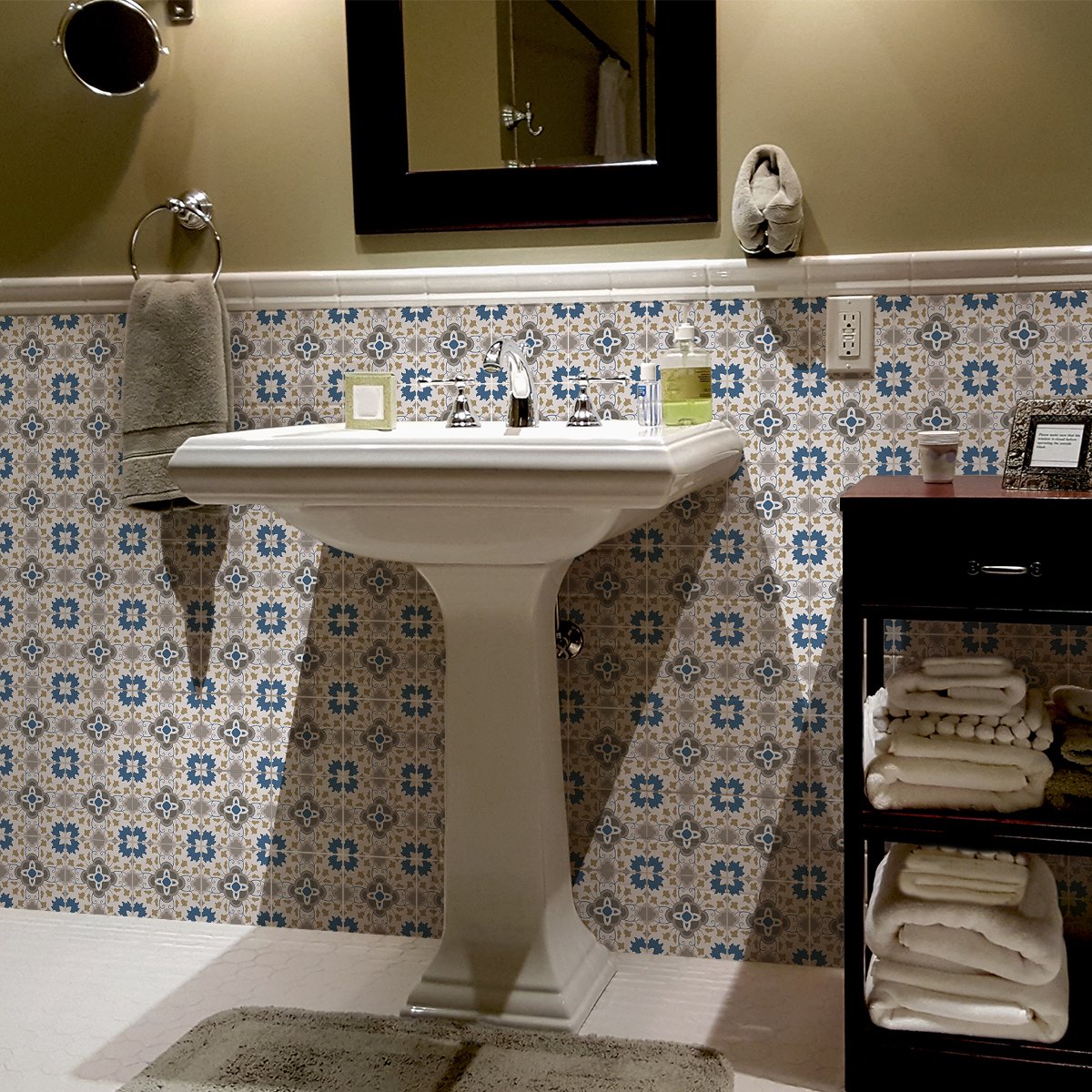 Ambiance Sticker Zelfklevende tegelmuurstickers voor keuken en badkamer - 60 cementtegelstickers, Azulejos Marisa Design - 60 stickers, 20x20cm Multi color