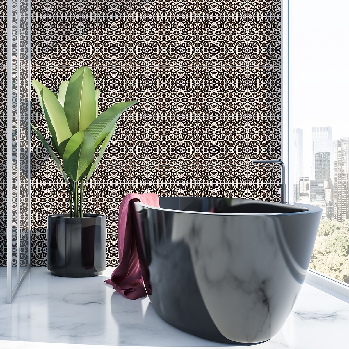 Ambiance Sticker Zelfklevende tegelmuurstickers voor keuken en badkamer - 60 zwarte cementtegelstickers met marmerlook en gouden rand - 60 stickers 10x10cm Multi color