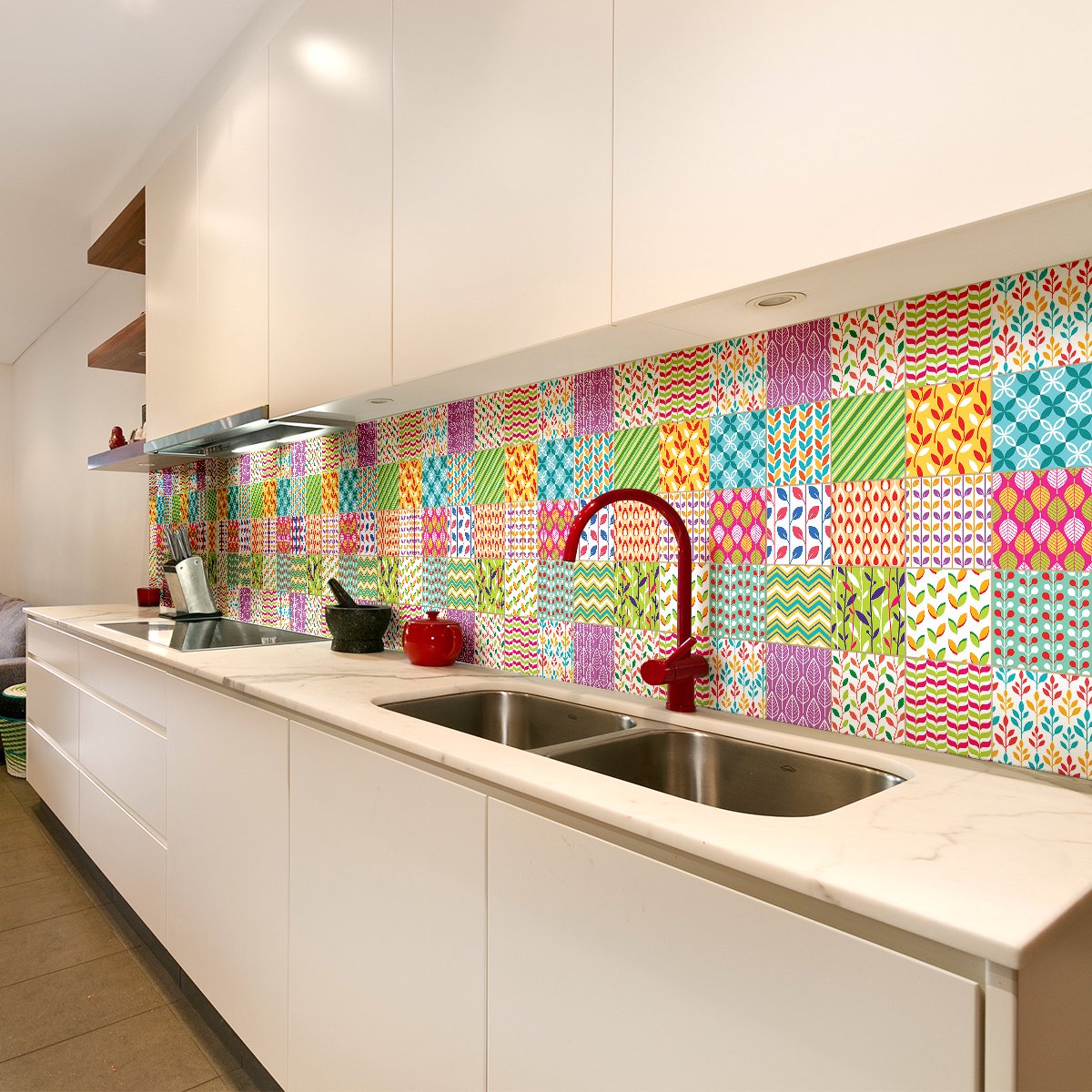 Ambiance Sticker Zelfklevende tegelmuurstickers voor keuken en badkamer - 60 tegelstickers, Azulejos Graciana design - 60 stickers, 20x20cm Multi color