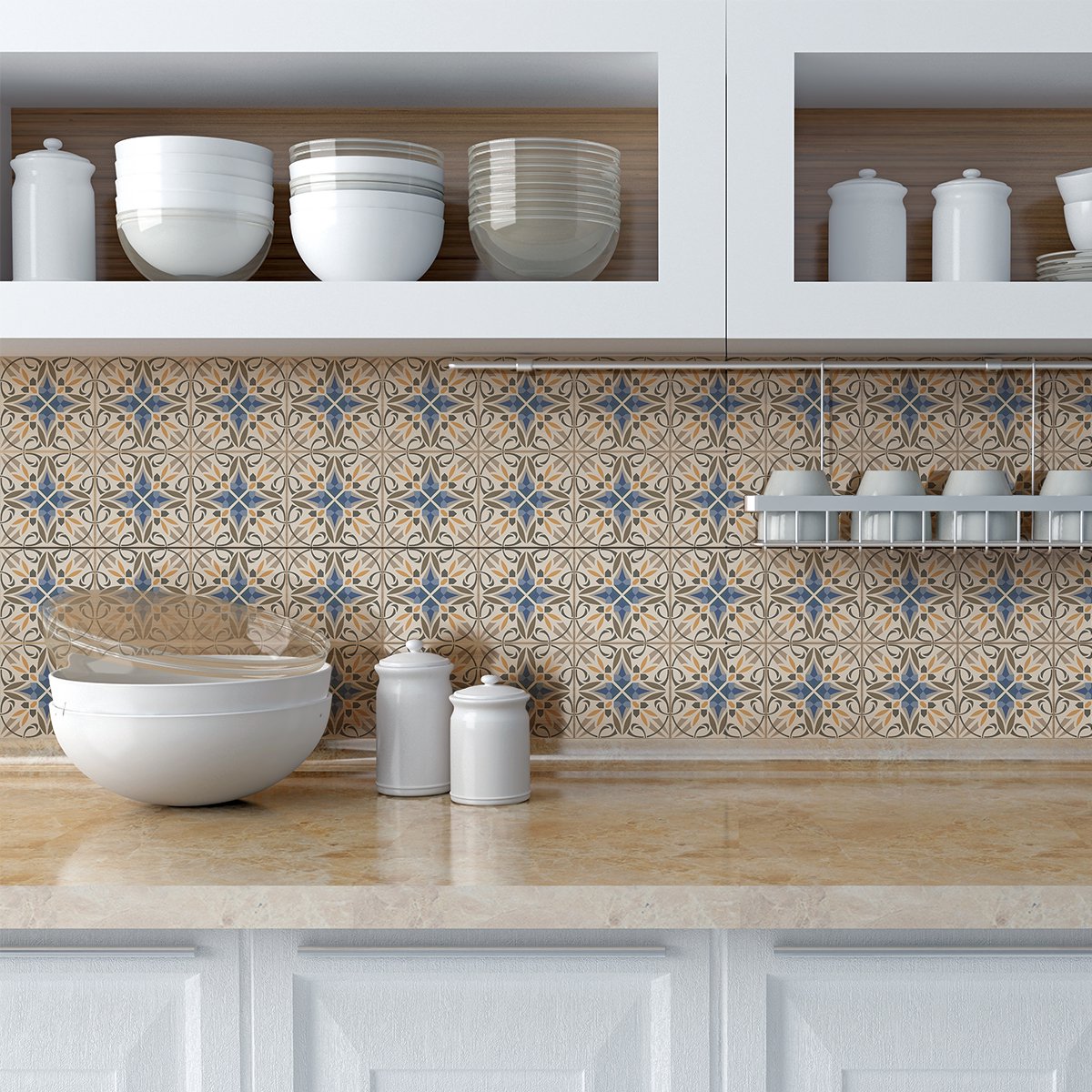 Ambiance Sticker Zelfklevende tegelmuurstickers voor keuken en badkamer - 24 cementtegelstickers, Selma-stijl - 24 stickers, 10x10 cm Multi color