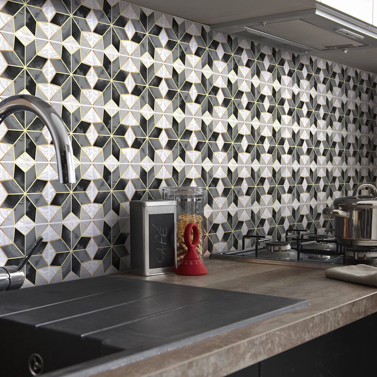 Ambiance Sticker Tegelstickers voor de muur in keuken en badkamer - 24 authentieke Charlenia cementtegelstickers - 24 stickers, 20x20 cm Multi color