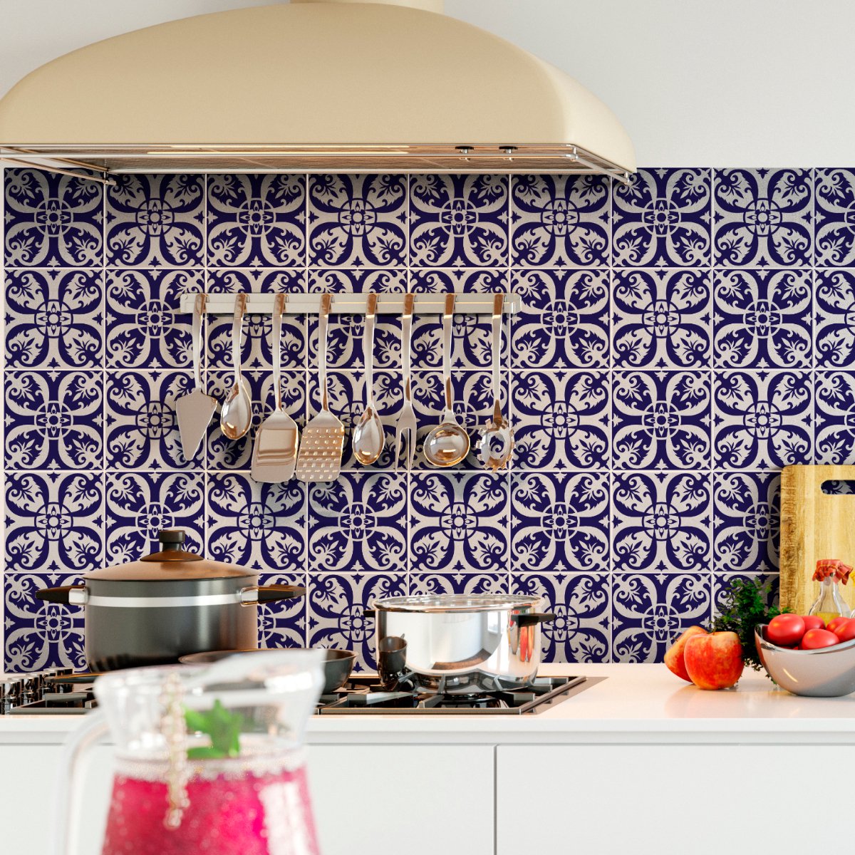 Ambiance Sticker Zelfklevende tegelmuurstickers voor keuken en badkamer - 24 cementtegelstickers, Azulejos Juan-stijl - 24 stickers, 15x15 cm Multi color