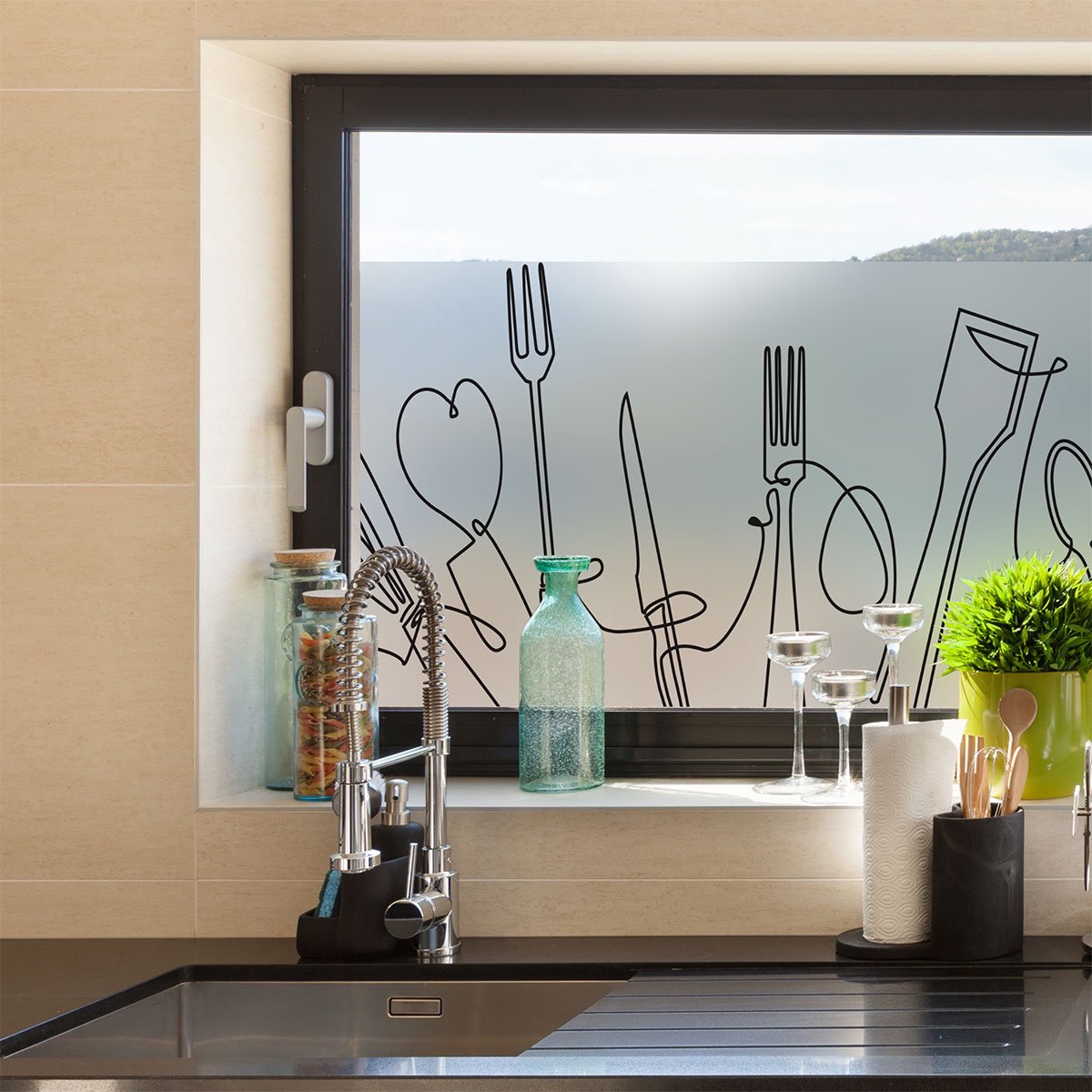 Privacy raamfolie - KEUKEN - Zelfklevende raamfolie voor ramen en douchedeuren - 40x200cm