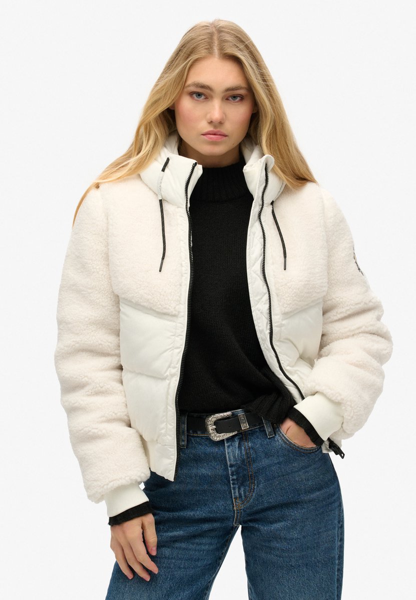 Superdry Everest Hybrid Bomber Winterjas Dames 42 Creme