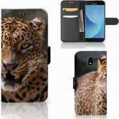 Geschikt voor Samsung Galaxy A30 Telefoonhoesje met Pasjes Luipaard
