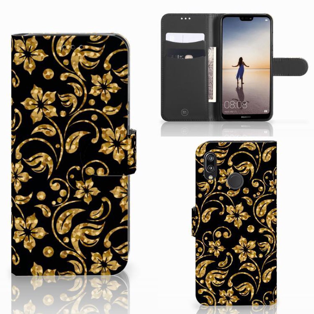 Samsung Galaxy A30 Hoesje Gouden Bloemen