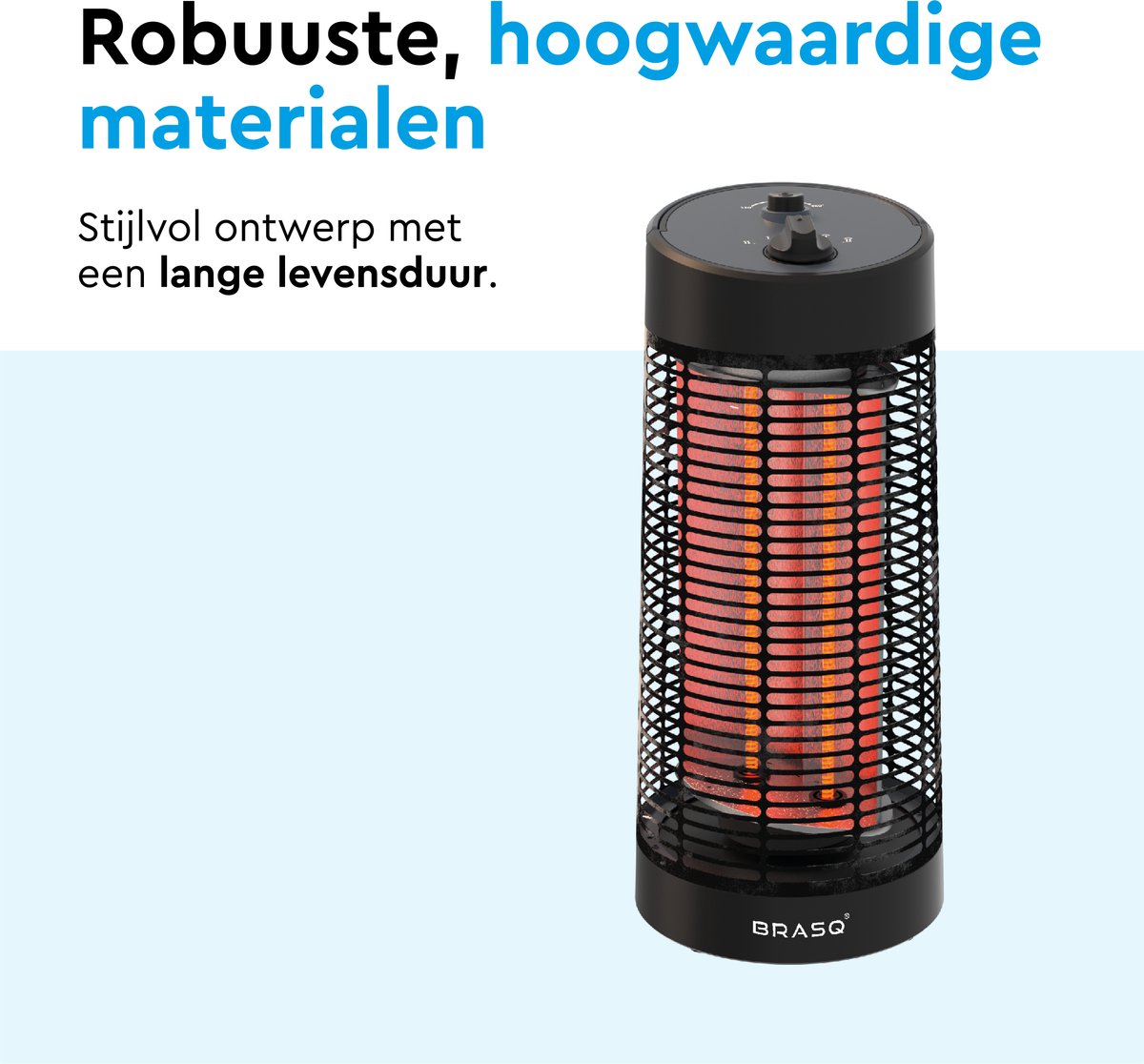 BRASQ Elektrische Terrasverwarmer staand – Tafelmodel - 1200 watt - 2 Warmtestanden – met Zwenkfunctie - Infrarood Heater – Spatwaterdicht - Verwarming Voor Binnen en Buiten - Zwart – foto 2