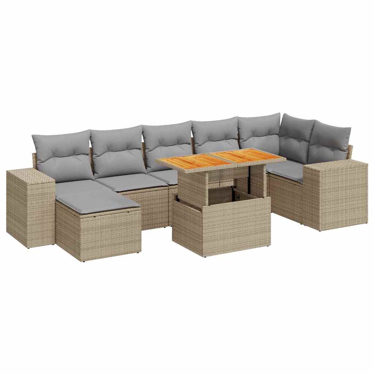 vidaXL 8-delige - Loungeset - met - kussens - poly - rattan - acacia - beige grijs