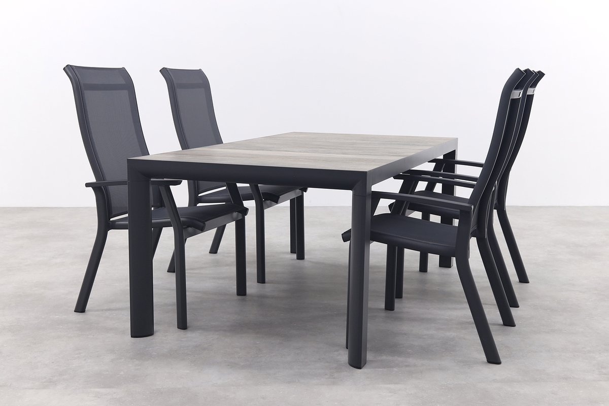 Excellent/Kings 4-persoons stapelbare dining tuinset 180x100 cm. - Antraciet