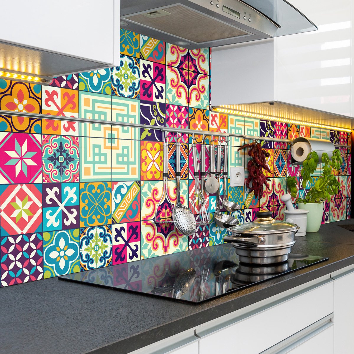 Ambiance Sticker Muurstickers - Zelfklevende tegelmuurstickers voor keuken en badkamer - AZULEJOS LOREN - 24 stickers 10x10cm Multi color