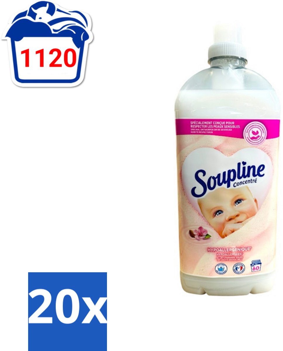 Soupline - Wasverzachter - Hypoallergeen - 56 Wasbeurten - 1350 ml - Bulkverpakking - 20 stuks