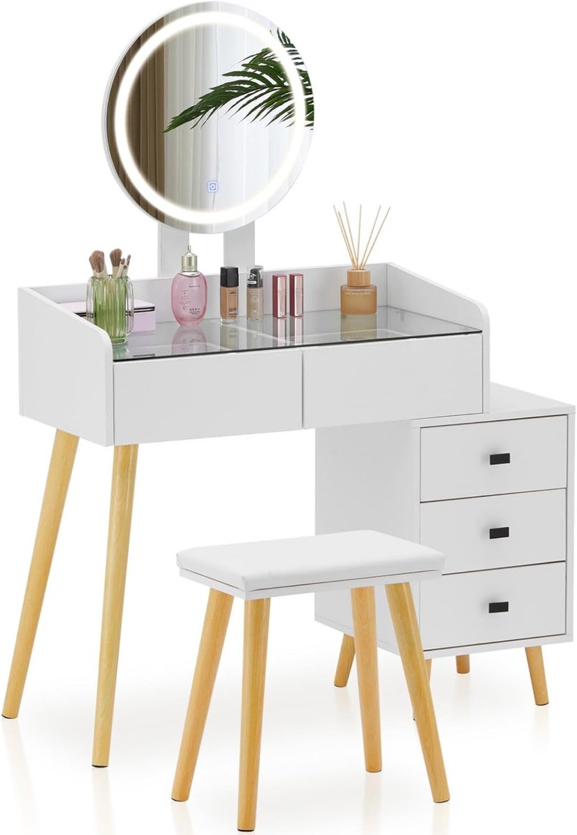 ApexArte® Make Up Tafel met Spiegel - Kaptafel - Voor Vrouwen & Meisjes - Wit